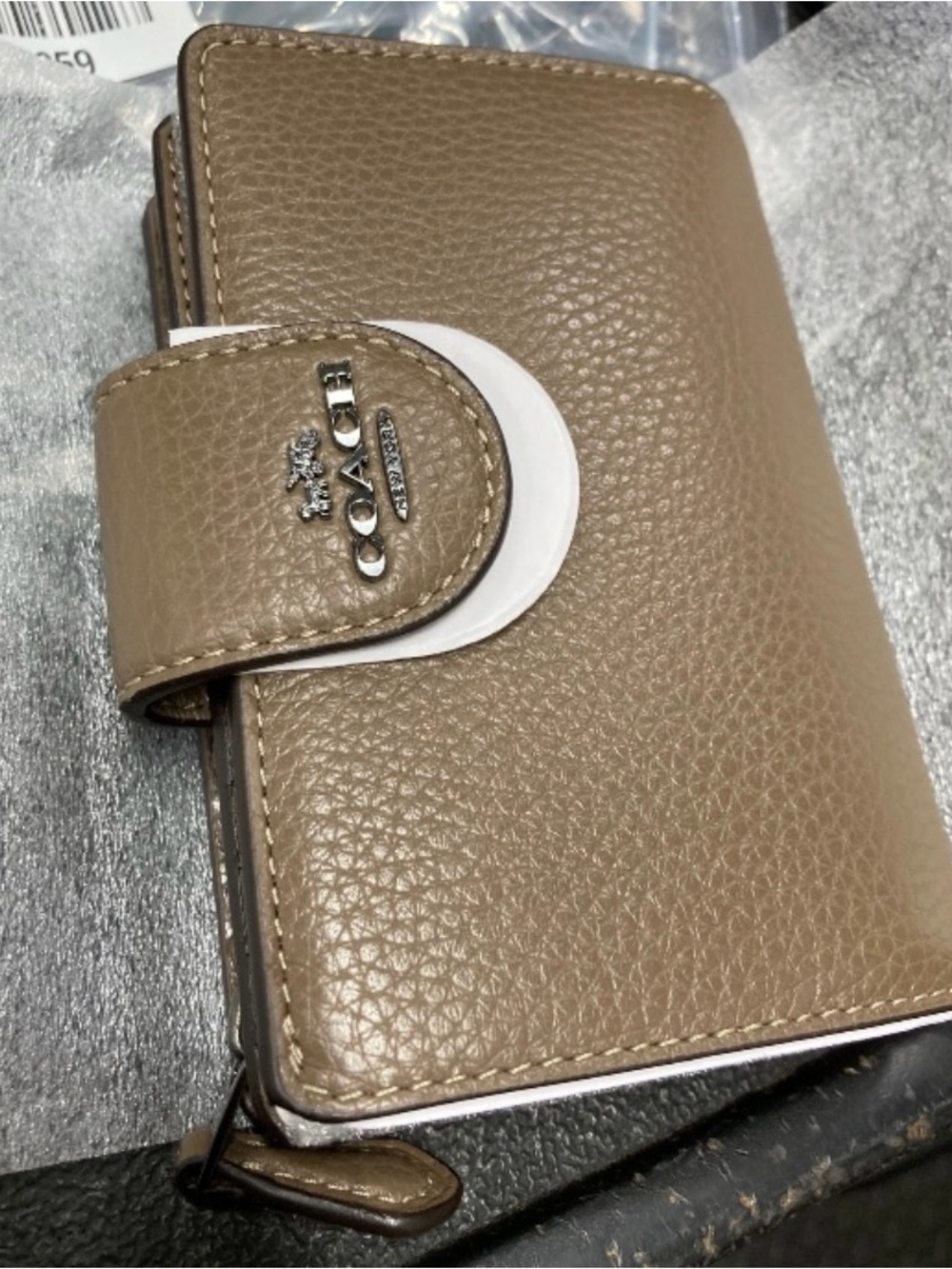 Coach Taupe Pebbled Leather Snap Wallet with Silver Logo